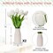 2 Packs Faux Flowers Artificial Tulips with Ceramic Vase, Poly Foam White Tulips Real Touch Flower Arrangement for Home Kitchen Wedding Centerpiece Decoration
